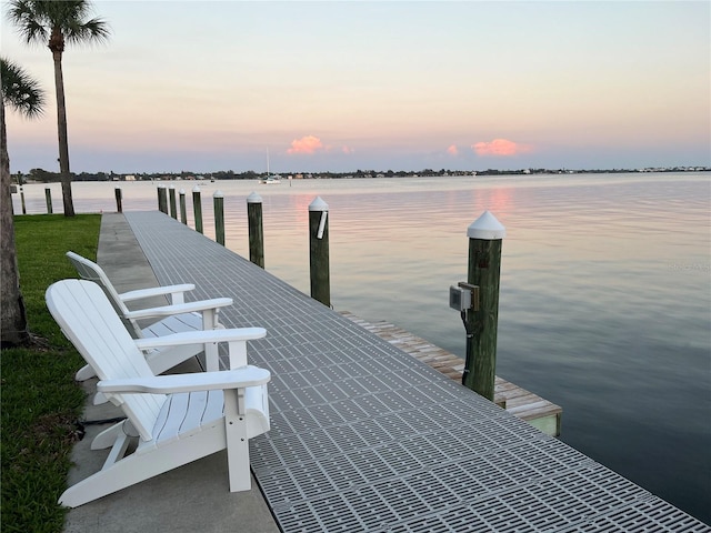 view of dock with a water view