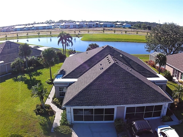 bird's eye view featuring a water view