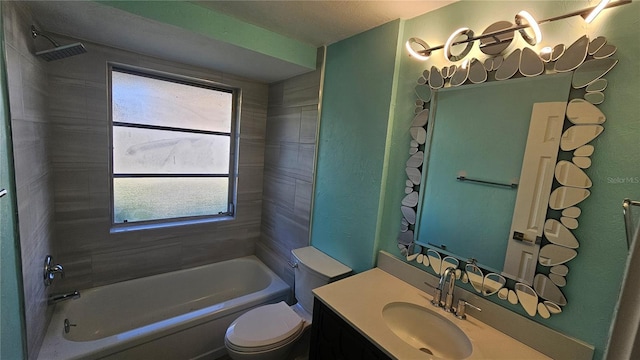 full bathroom with vanity, toilet, washtub / shower combination, and a wealth of natural light