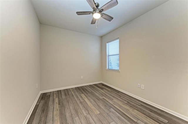 unfurnished room with hardwood / wood-style flooring and ceiling fan