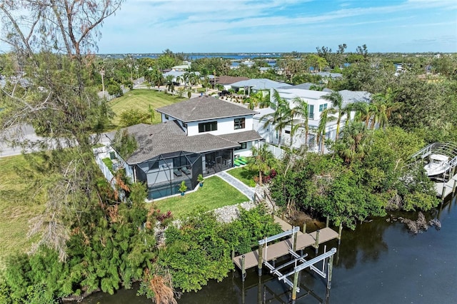 aerial view featuring a water view