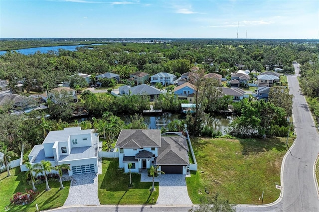 aerial view with a water view