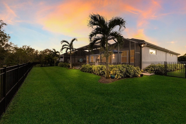 yard at dusk with a lanai