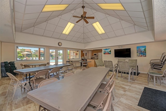 dining space featuring ceiling fan