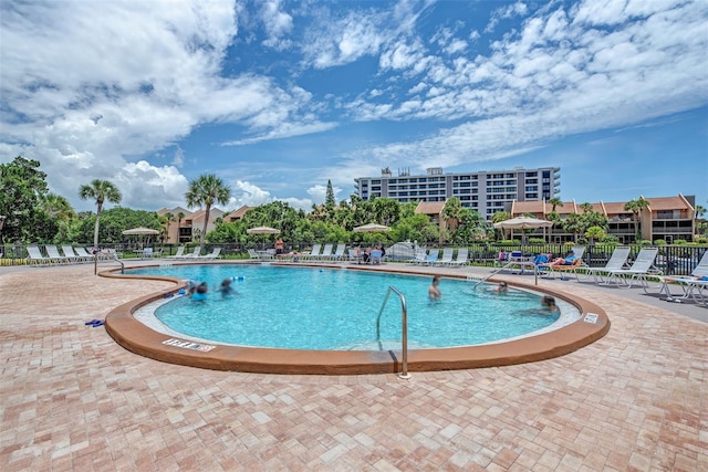 view of pool featuring a patio