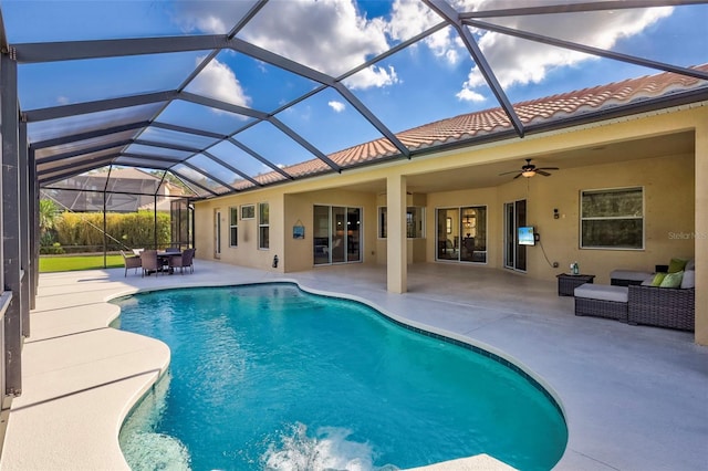 17113 1st Dr E, Bradenton, FL 34212 - view of pool with a lanai, ceiling fan, and a patio area