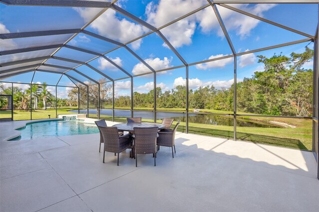 17113 1st Dr E, Bradenton, FL 34212 - view of pool with a lanai, a patio area, a yard, and a water view