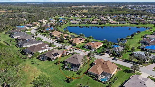 aerial view with a water view