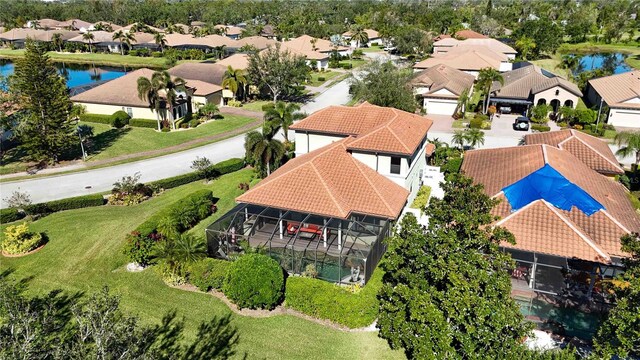 bird's eye view featuring a water view