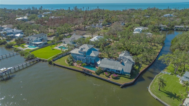 bird's eye view featuring a water view