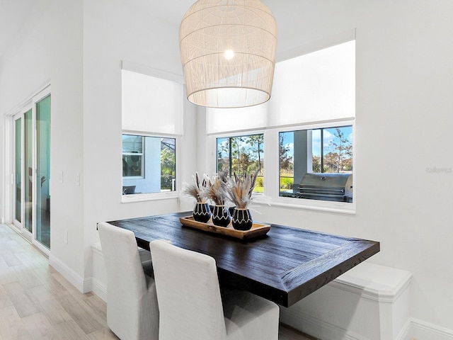 dining space with light hardwood / wood-style flooring