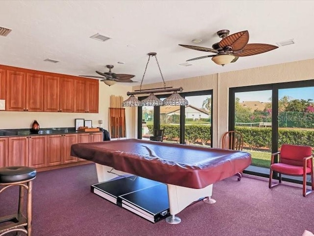 rec room featuring light colored carpet and pool table