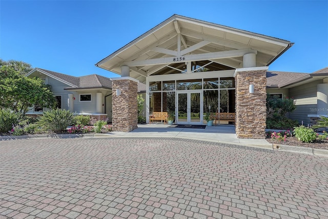 doorway to property featuring french doors