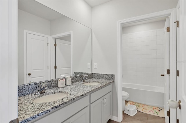 full bathroom with tile patterned flooring, vanity, toilet, and shower / bathtub combination