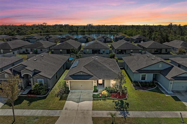 view of aerial view at dusk