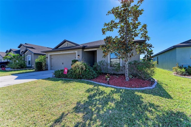 single story home with a front lawn and a garage