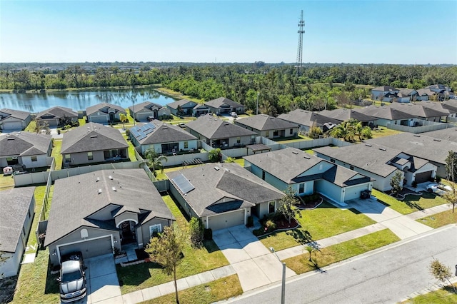 aerial view with a water view