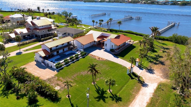 aerial view with a water view