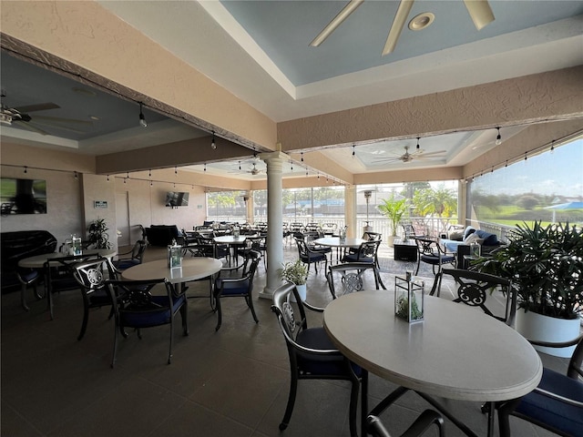 6713 Stone River Rd Unit 205, Bradenton, FL 34203 - view of patio / terrace with a ceiling fan and outdoor dining area