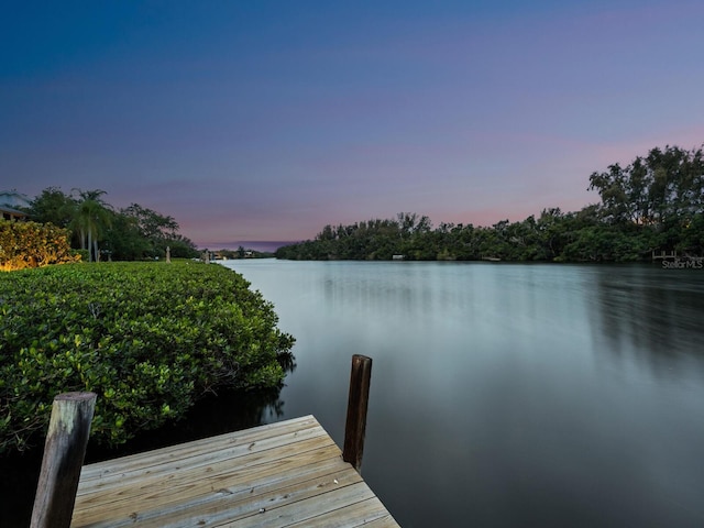 view of dock with a water view