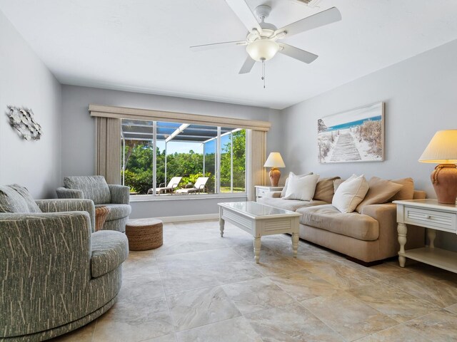 living room featuring ceiling fan