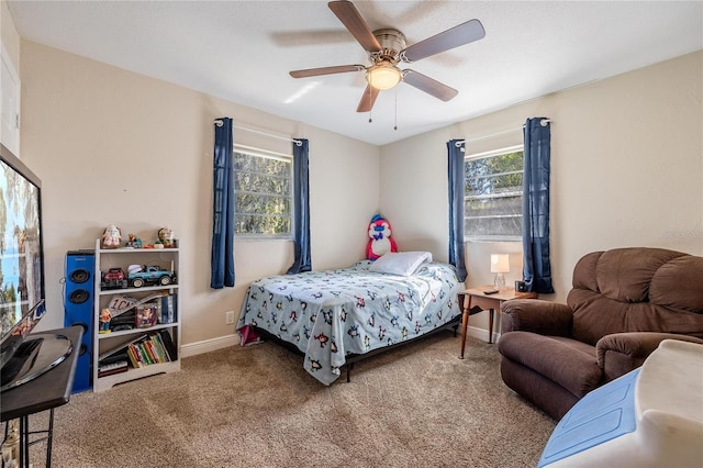 bedroom with carpet flooring and ceiling fan