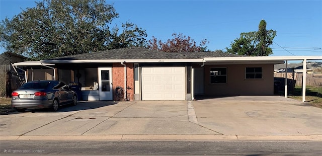 single story home featuring a carport and a garage