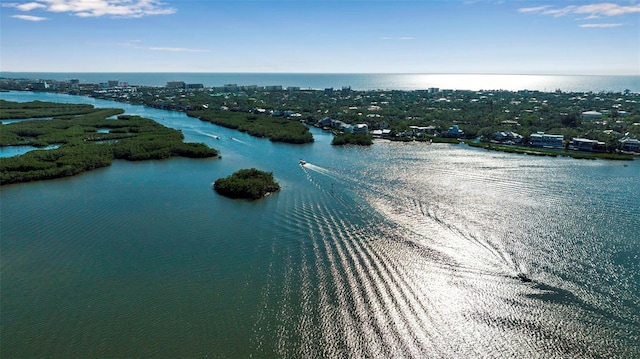 drone / aerial view featuring a water view