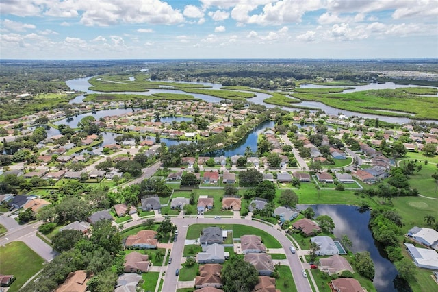 aerial view featuring a water view