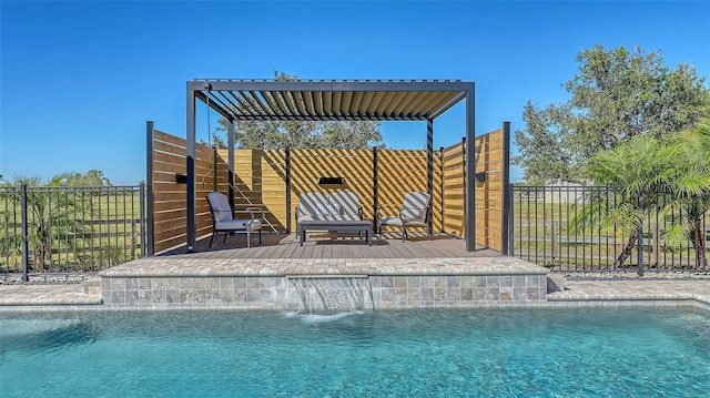 view of pool with pool water feature