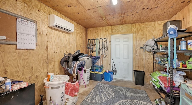 storage room featuring an AC wall unit