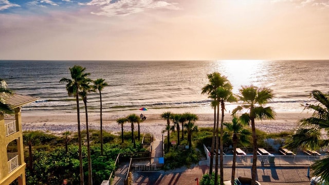 view of water feature with a view of the beach