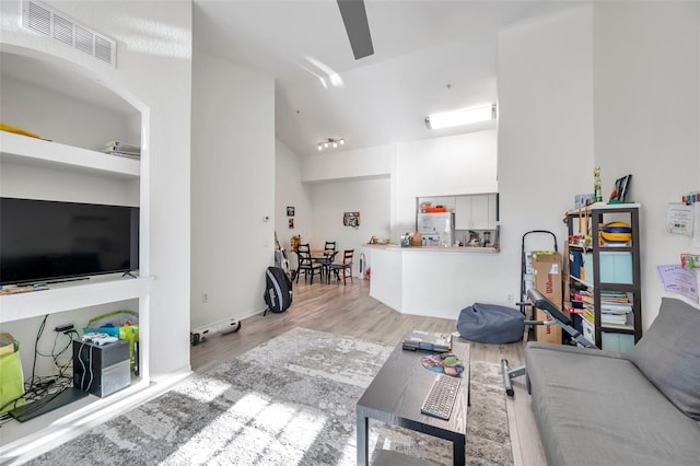 living room featuring light wood-type flooring