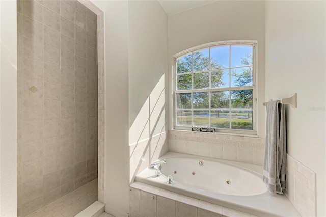 bathroom with shower with separate bathtub