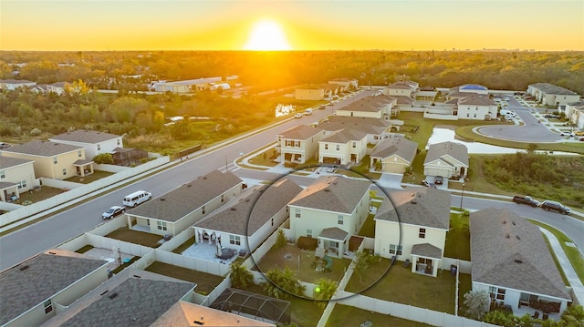 view of aerial view at dusk