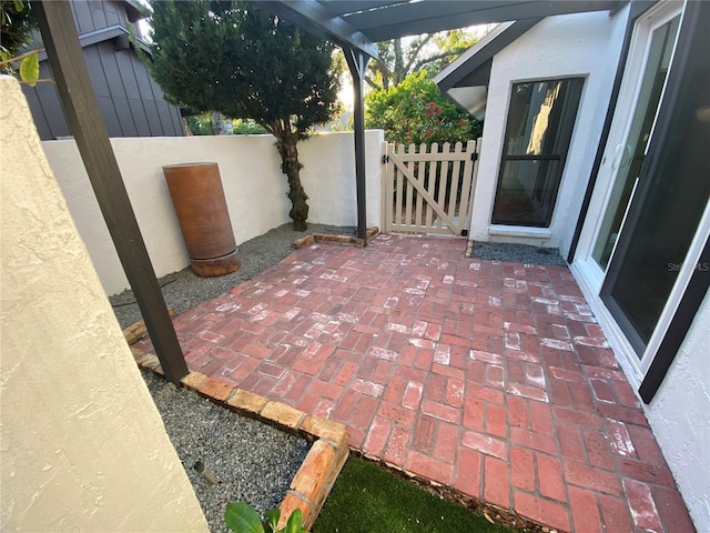 view of patio featuring a pergola