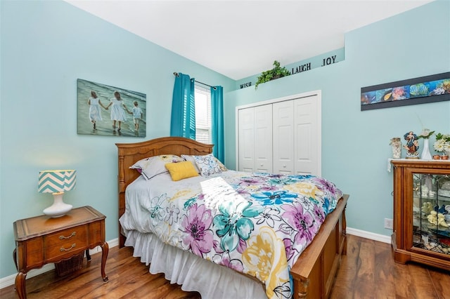 bedroom with a closet and hardwood / wood-style flooring