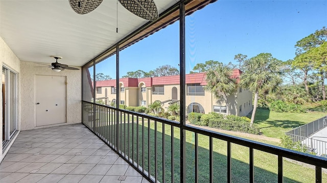 balcony with ceiling fan