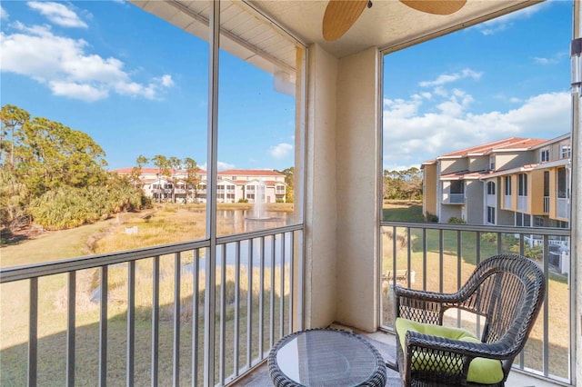 balcony with ceiling fan