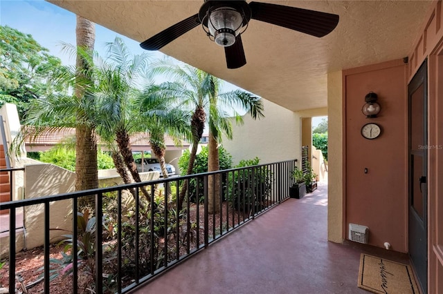 balcony with ceiling fan