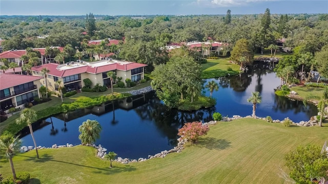 bird's eye view featuring a water view