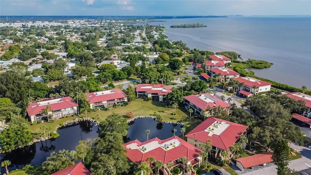 aerial view with a water view