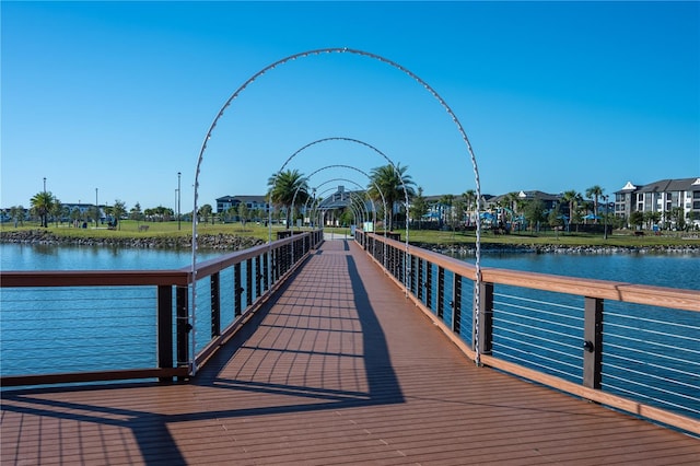 dock area with a water view