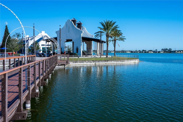 dock area with a water view