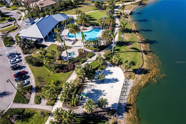 aerial view with a water view