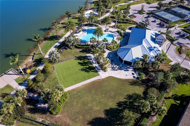 bird's eye view featuring a water view