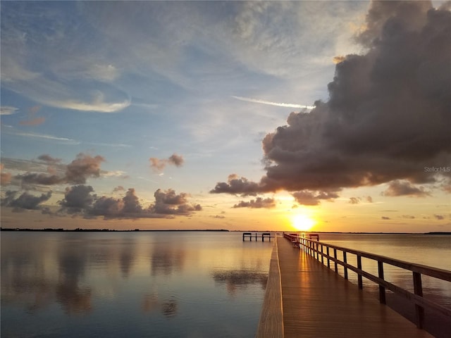 dock area with a water view