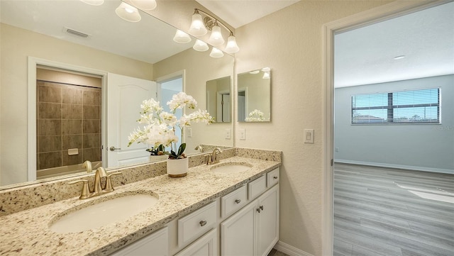 bathroom featuring hardwood / wood-style floors and vanity