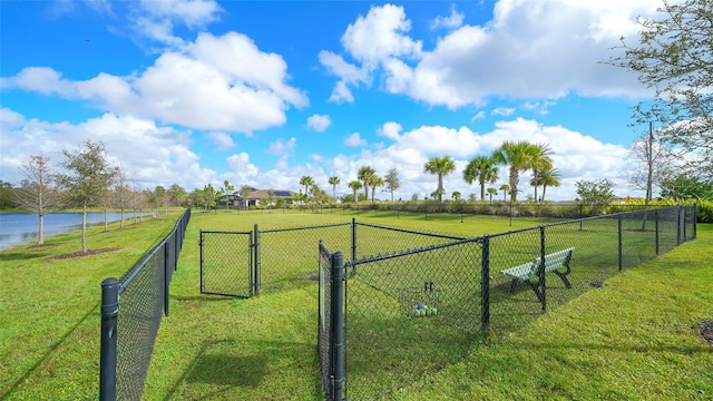 view of yard with a water view