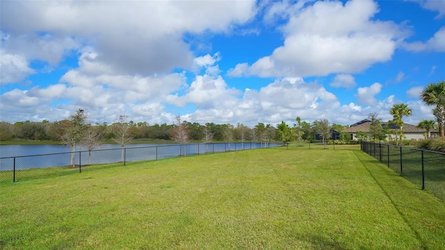 view of yard with a water view